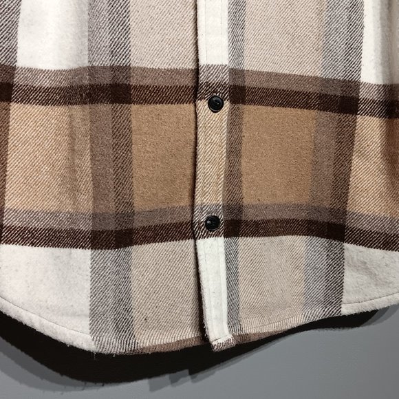 Pull & Bear Beige & White Cotton & Wool Plaid Button Overshirt Jacket (Men's L) - Picture 5 of 6